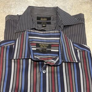 Murano Men's Striped Button Down Shirt - Blue, Red, Black